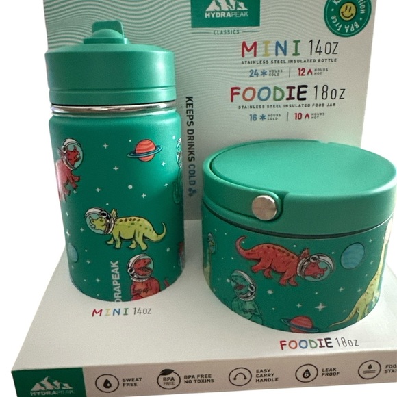 Dinosaurs Hydrapeak Kids Stainless Steel Water Bottle & Food Container Set